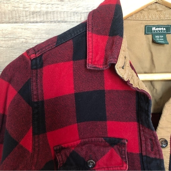 Roots Red and Black Plaid Buffalo Check Flannel Button Up Shirt XS - Picture 7 of 10